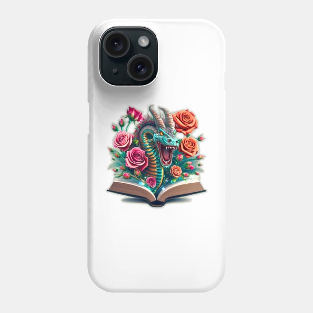 book with dragon and roses coming out of it Phone Case by JnS Merch Store