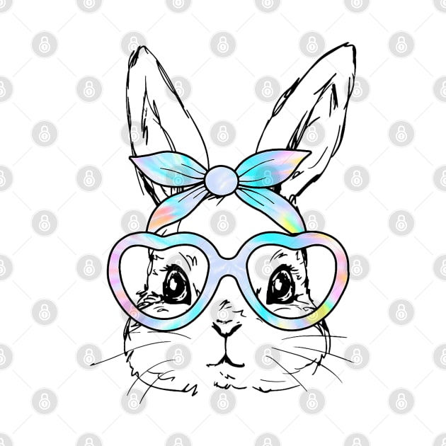 Cute Bunny Rabbit Face Tie Dye Glasses Girl Happy Easter Day by Mitsue Kersting