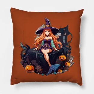 Pretty Halloween Pumpkin Witch Pillow