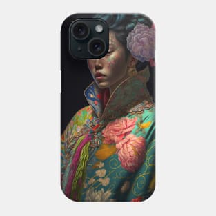 Geisha in floral kimono Phone Case