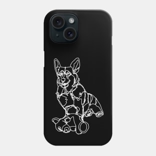 Dog Art Corgi and Toy White Line Drawing Phone Case