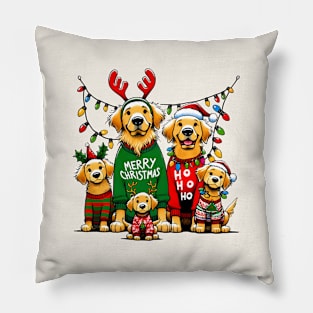 Golden Retriever Family Xmas Pillow