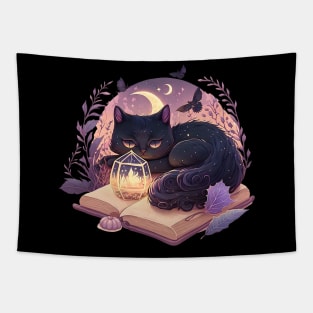 Black Cat Witchy Spooky Halloween Magic Aesthetic Tapestry
