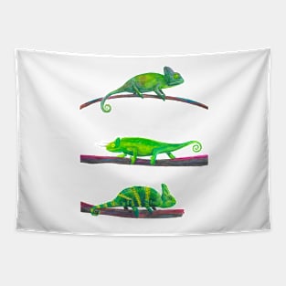 Watercolor Green Chameleons Tapestry