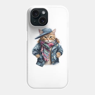 cat wearing a jacket cap and a scar Phone Case