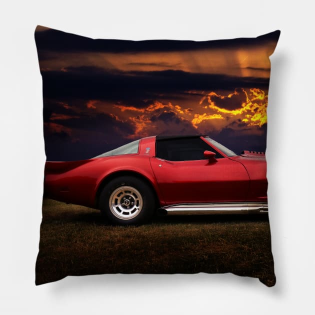 Corvette Stingray, Red Corvette Pillow by hottehue