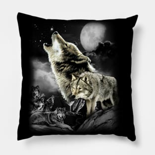 Howling Wolves in full moon Pillow