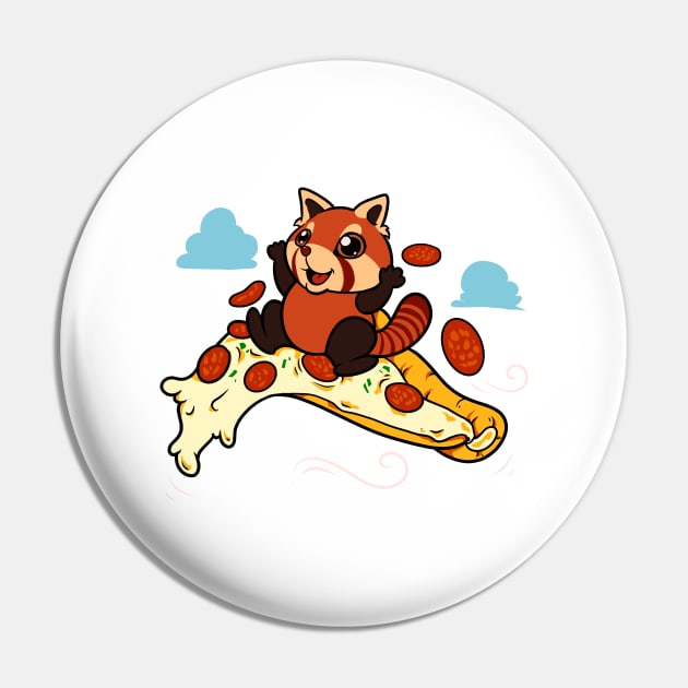 Pizza lover - red panda flies on pizza Pin by Modern Medieval Design