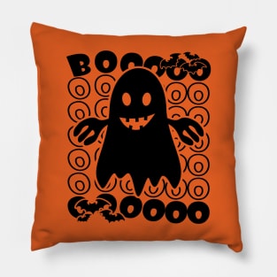 Halloween Boo Ghost Groovy Text Black Pillow