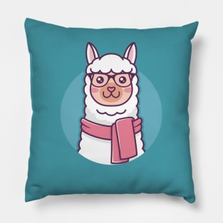 Cute Hipster Llama Kawaii Illustration Pillow