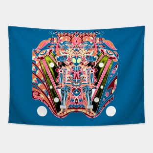 Alien death throne mictlan in galaxy mayan ufo pattern ecopop Tapestry