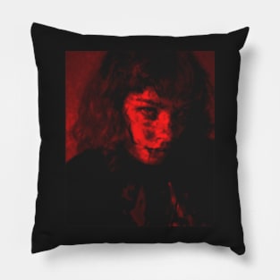 Beautiful girl red lighting. Some black spots. Dark and beautiful. Pillow