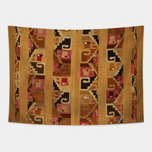 ANTIQUE ANDEAN WARI TUNIC FROM PERU Pink Brown Salmon Geometric Motifs Tapestry