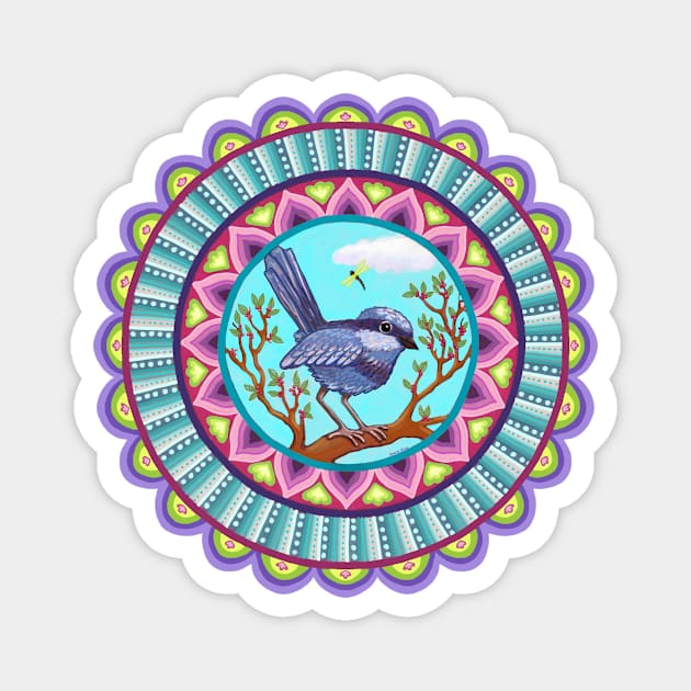 Australian Blue Wren Mandala Magnet by SoozieWray