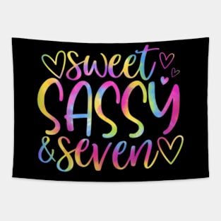 Kids 7Th Birthday Sweet Sassy And Seven Girls 7 Years Old Tie Dye Tapestry