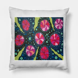 Pink Cosmic Art on Black Pillow