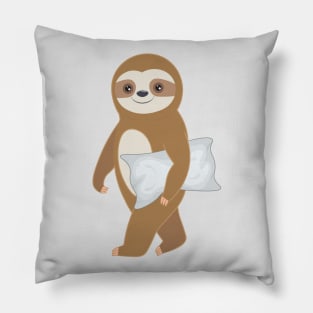 Cute baby sloth walking with a pillow Pillow