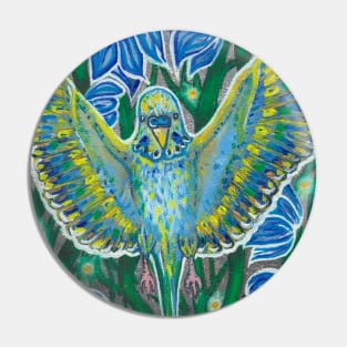 Blue budgie in flowers Pin