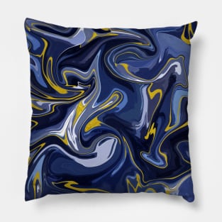 Delft Blue and Gold Silk Marble - Blue and White Liquid Paint Pattern Pillow