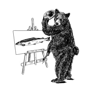 Bear Painting Fish Drawing T-Shirt