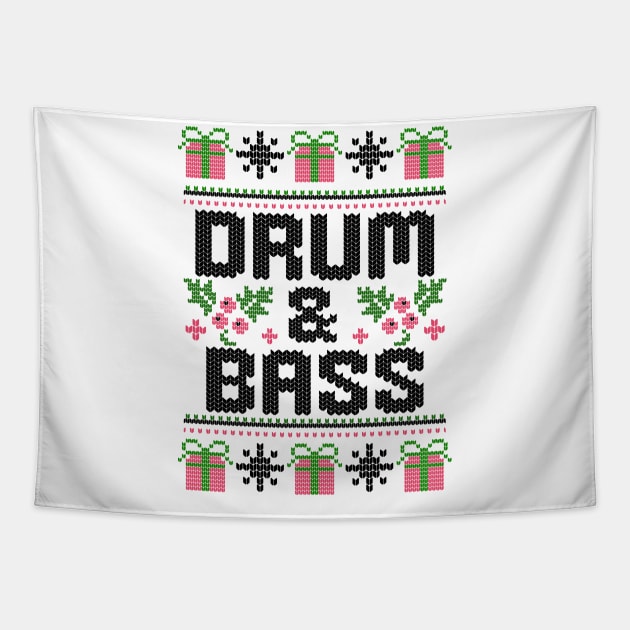 DRUM AND BASS  - Ugly Xmas Sweater (Black) Tapestry by DISCOTHREADZ 