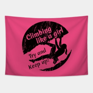 Climbing like a Girl - Black Logo Tapestry