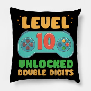 Level 10 Unlocked Double Digits Tee 10th Birthday Gift For Gamer 10 Year Old Gaming Birthday Custom Gamer Name Tee copy Pillow