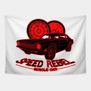 Red Speed Rebel Muscle Car vintage art with speedometer Tapestry