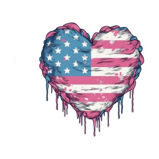 American Pride Tee - Trans Flag Colored Stars and Stripes Heart - Pink White and Blue - LGBTQIA - LGBTQ T-Shirt