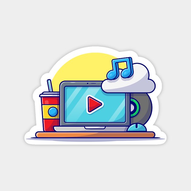 Cloud Music Icon with Laptop, Soda and Note of Music Cartoon Vector Icon Illustration Magnet by Catalyst Labs