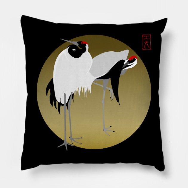 Japanese cranes Pillow by Ricogfx