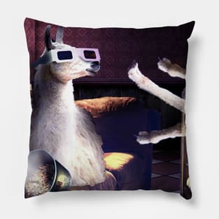 Llama With 3D Glasses Watching 3D Horror Movie Pillow