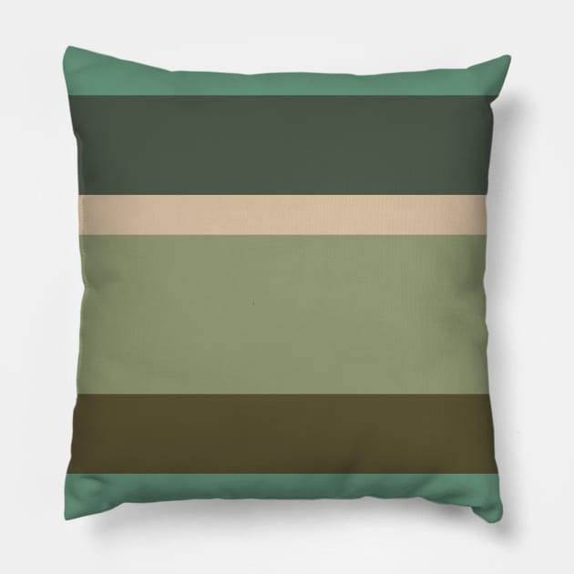 An exquisite patchwork of Soldier Green, Dark Vanilla, Grey/Green, Greyish Teal and Ebony stripes. Pillow by Sociable Stripes