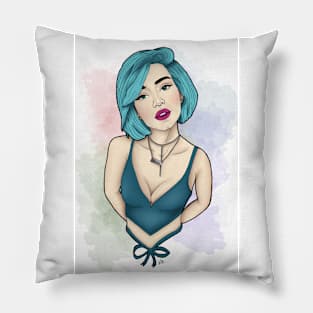 Bold Elegance: Blue-Haired Beauty Pillow