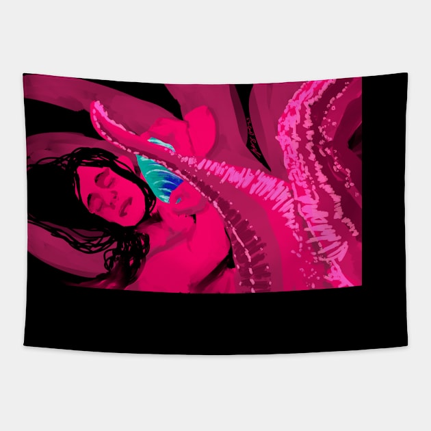 Sunflower sea star starfish merman for mermay pink fuchsia tentacles reclining man Tapestry by sandpaperdaisy