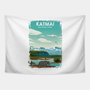 Katmai National Park vintage retro travel poster art Tapestry