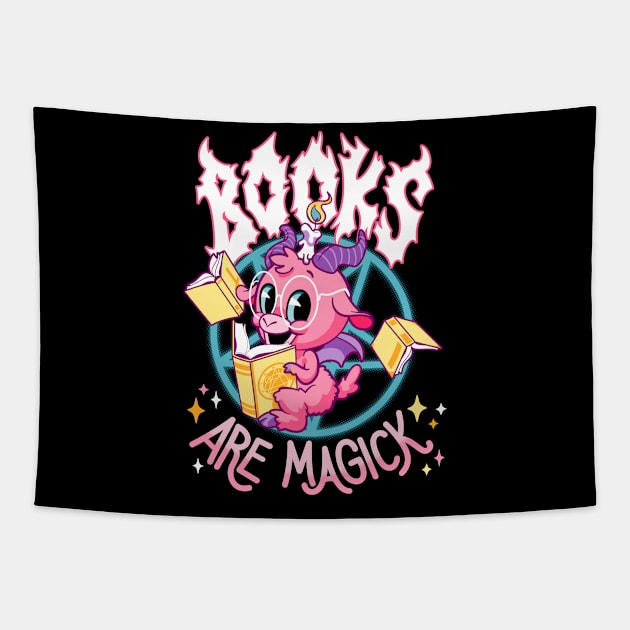 Books Are Magick Goat Tapestry by CTKR Studio