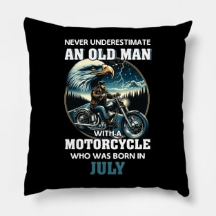 Eagle Biker Never Underestimate An Old Man With A Motorcycle Who Was Born In July Pillow