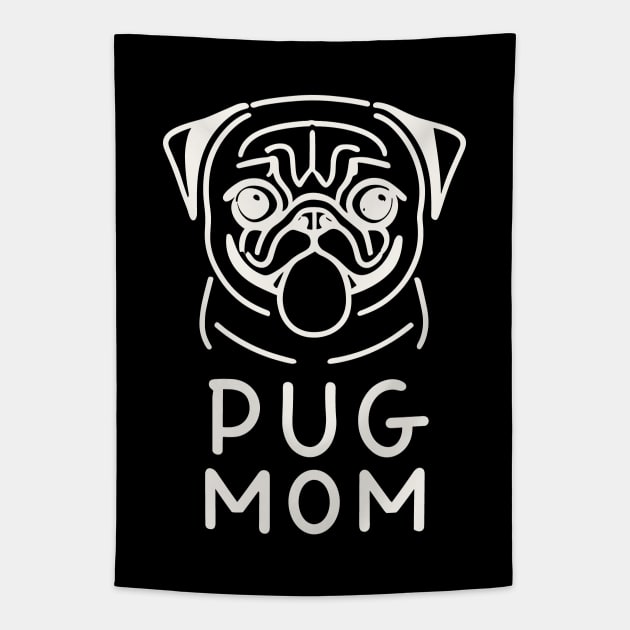 Pug Mom - Lineart Drawing for black Tapestry by ravensart