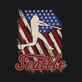 Patriotic USA Flag Seattle Baseball Fan T-Shirt