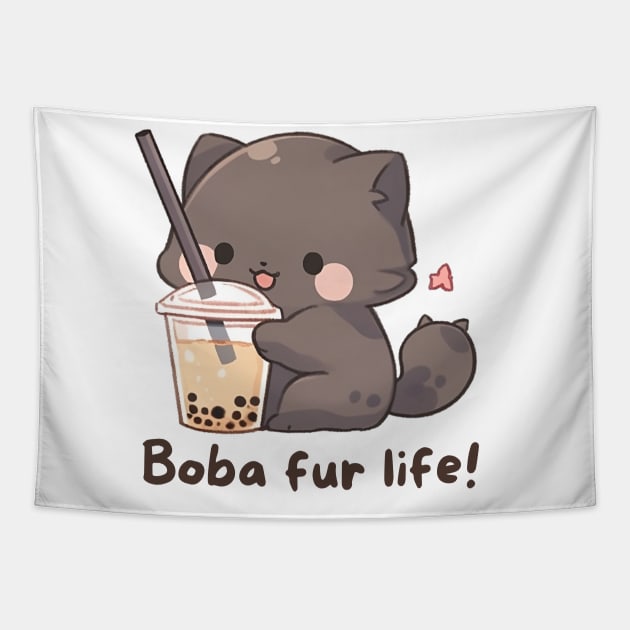 Boba Cute Shirt Cat Boba Shirt Bubble Tea Gift for Cat Mom Kawaii K-Pop Shirt For Boba Lover Funny Cat Mom Apparel Tapestry by DaddyIssues