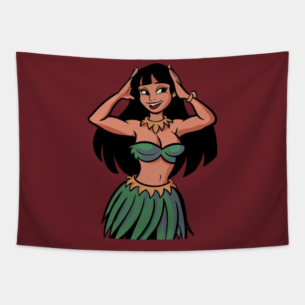 Hawaiian Hula Dancer Cartoon Tapestry by Alexander Luminova