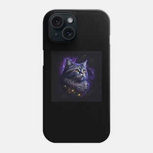 Starry Night Cat, Cartoon/Illustration of Neon Cat Phone Case