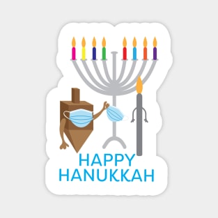 Happy Hanukkah - Spinning top and Candle with face mask Magnet