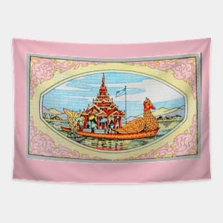 Karaweik ကရဝီက mythical bird boat on the river Tapestry