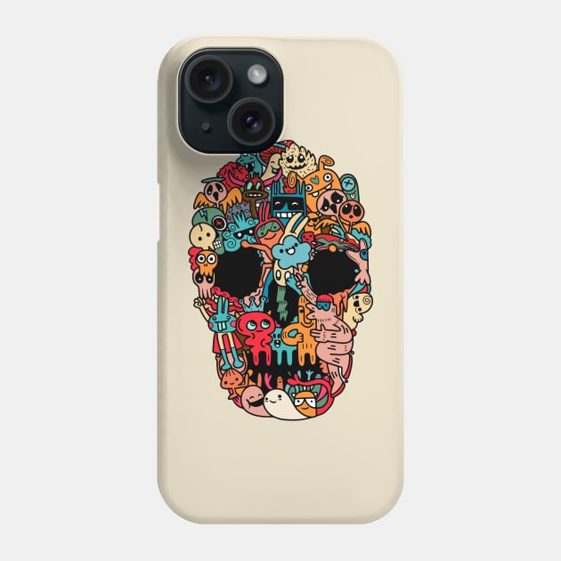 hand drawn skull doodle monster Phone Case by Mako Design 