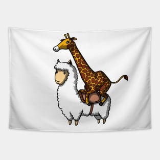 Giraffe Riding Lllama Tapestry