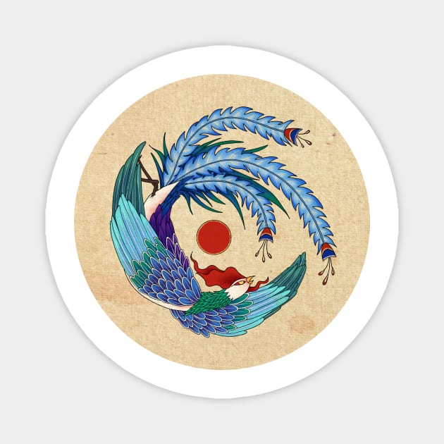 Minhwa: Asian Phoenix B Type (Korean traditional/folk art) Magnet by koreanfolkpaint