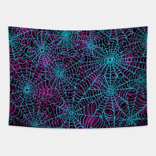 Spiderwebs - Neon Blue & Pink Tapestry