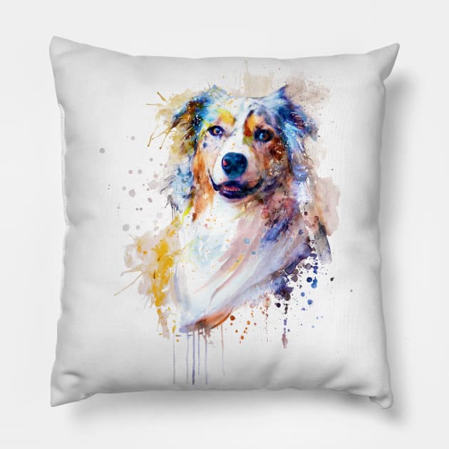 Australian Shepherd Portrait Pillow by Marian Voicu